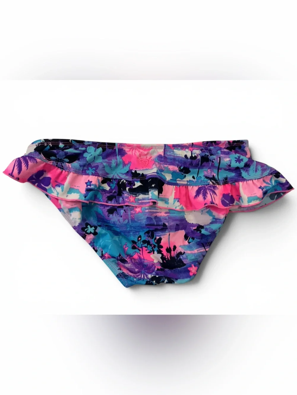 Justice Store Pink and Blue Tropical Floral Two-Piece Bikini with Faux Tie Side